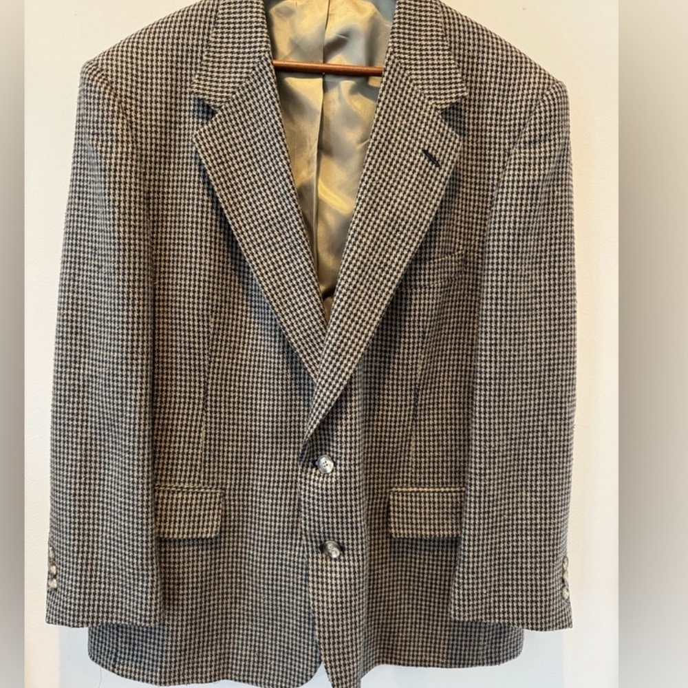 Allyn Saint George Vintage Houndstooth Wool Blazer Mens 42R USA Union Made